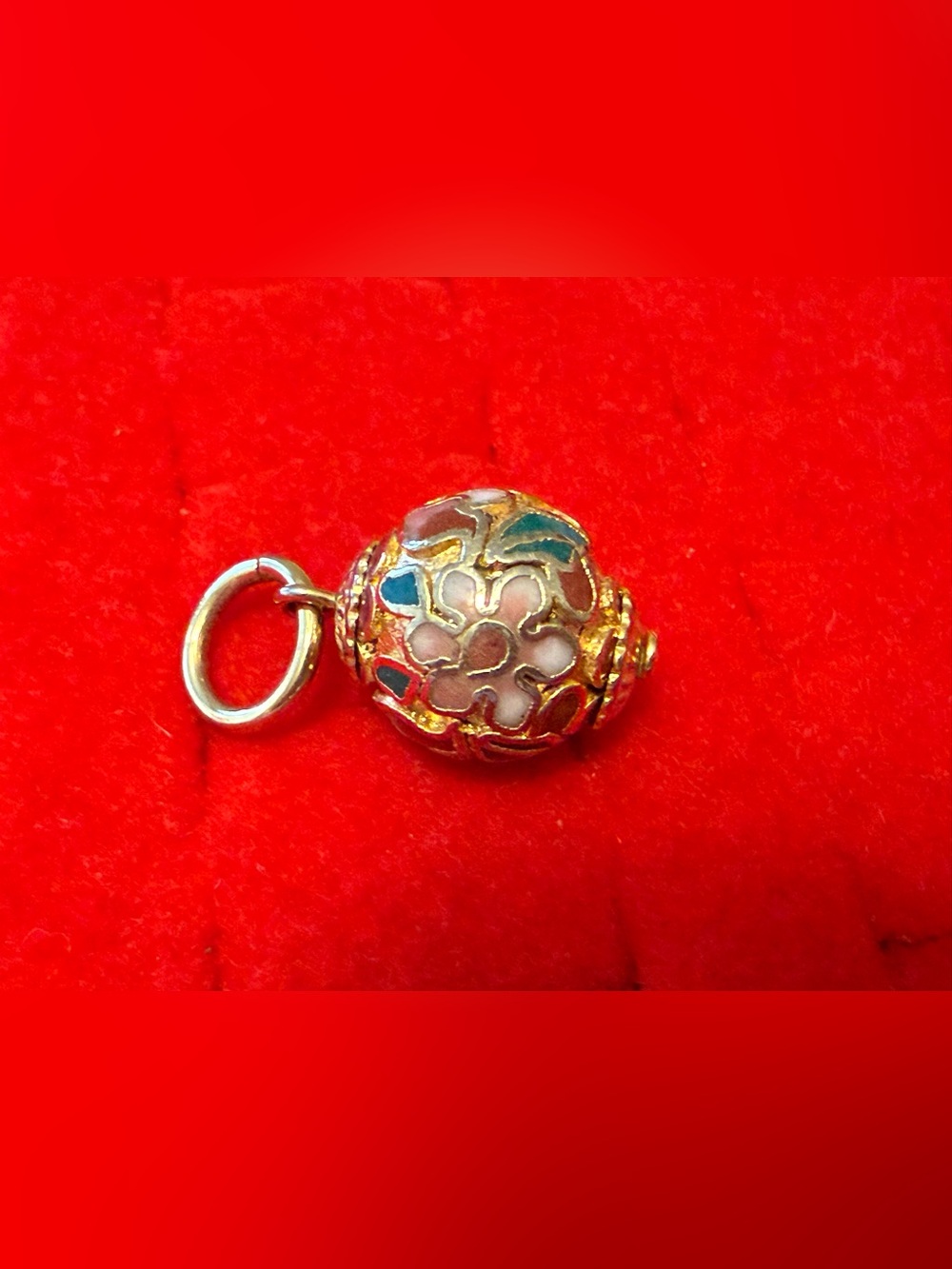 Vintage Gold-Tone Floral Cloisonné Pendant Charm in Multicolor